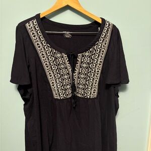 Lane Bryant Navy Top with White Embroidery